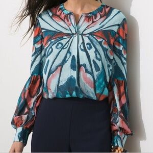 Chico's butterfly print button front blouse size 2 (12-14)